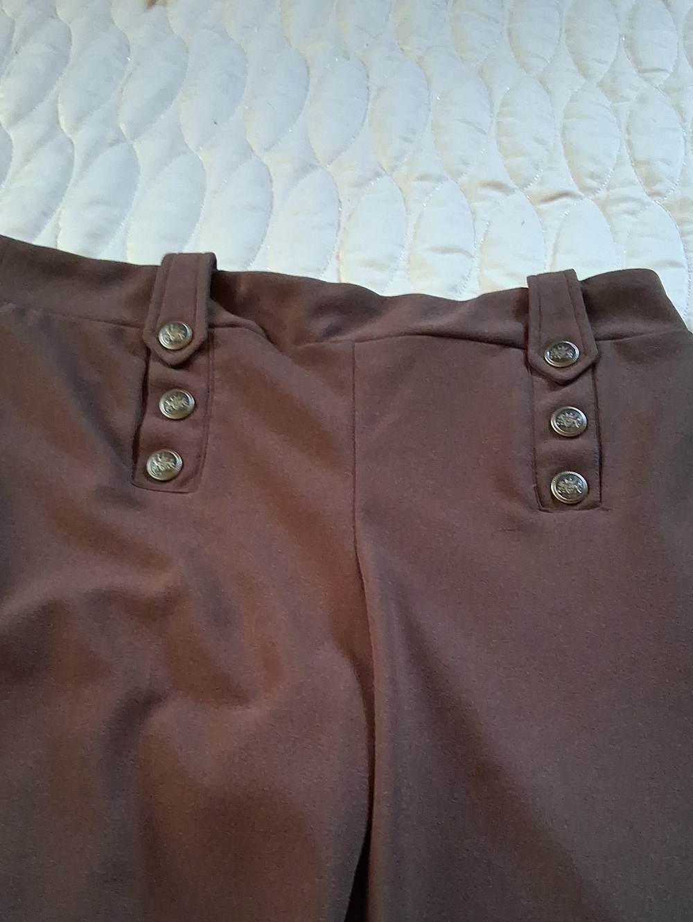 Soho Brown High-Waist Wide Leg Pants with Button Trim - Picture 3 of 5